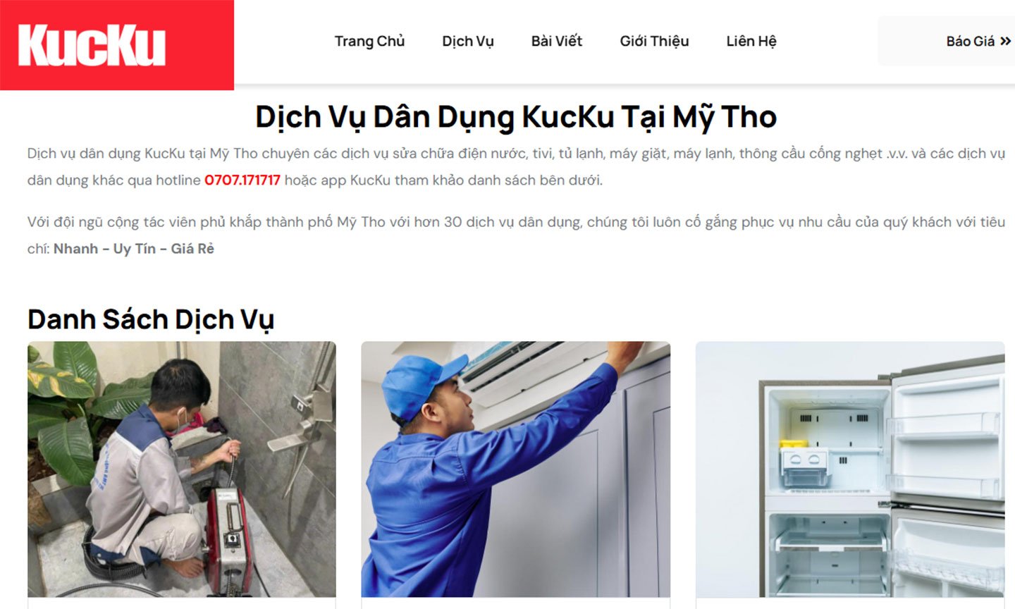 Gọi thợ sửa điện nước tại Mỹ Tho nhanh chóng qua tổng đài dịch vụ dân dụng KucKu