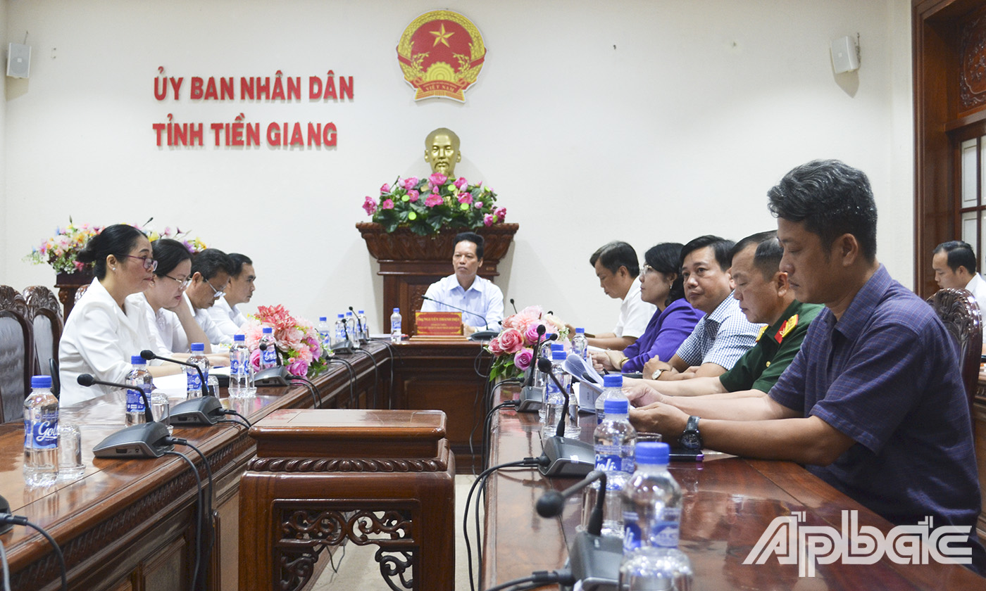 Quang cảnh hội nghị tại điểm cầu tỉnh Tiền Giang.