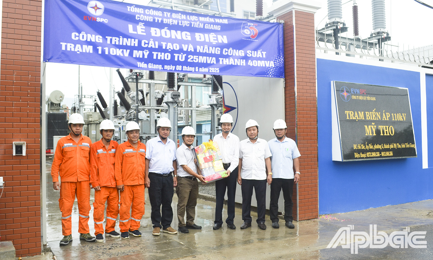 Các đại biểu tham dự Lễ Đóng điện công trình cải tạo và nâng công suất trạm 110 kV Mỹ Tho.