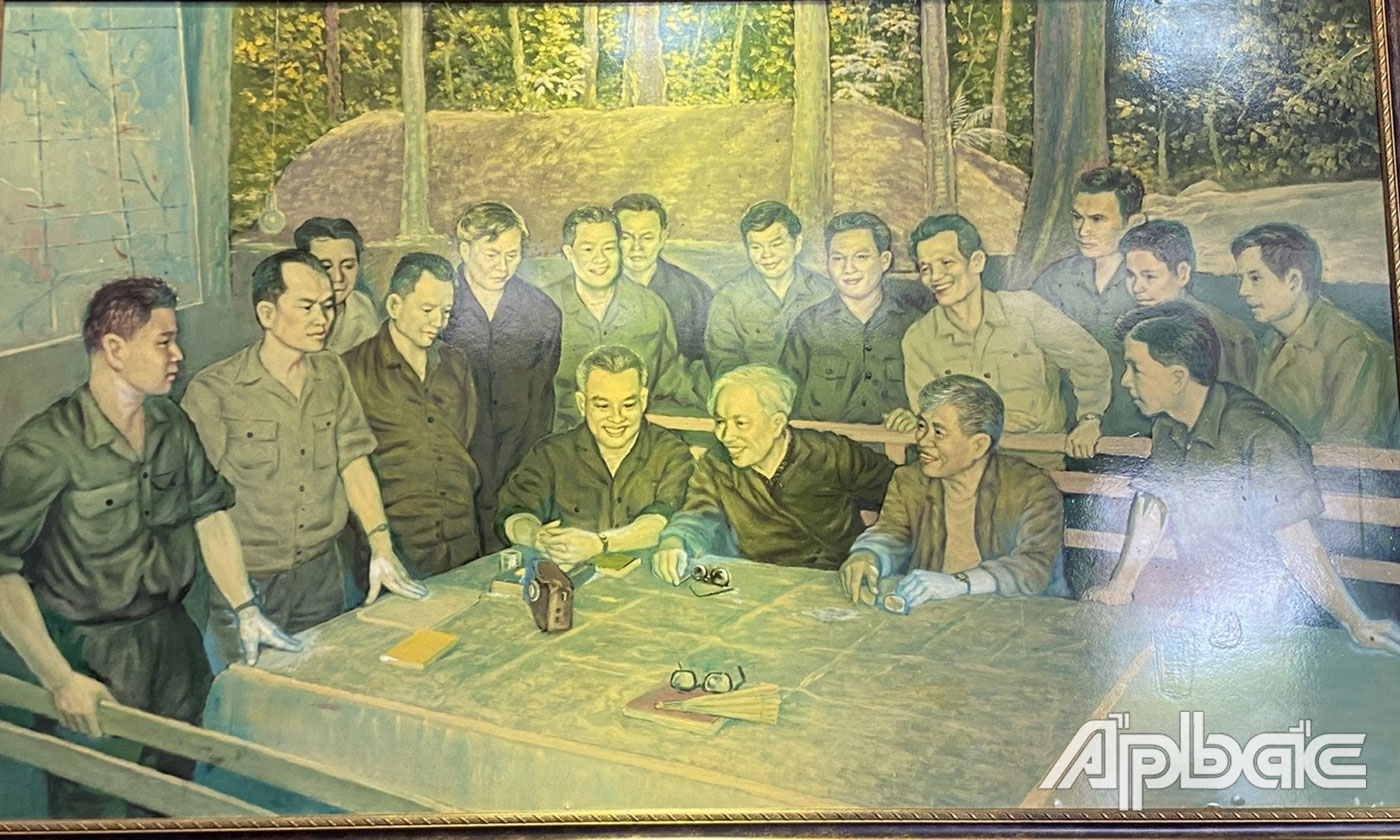 Tranh: Các đồng chí trong chỉ huy giải phóng Sài Gòn -Gia Định (ngày 14-4-1975 đổi tên là chiến dịch Hồ Chí Minh).
