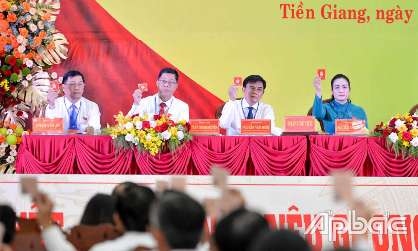 Đại biểu biểu quyết thông qua báo cáo kết quả thẩm tra tư cách đại biểu dự Đại hội.