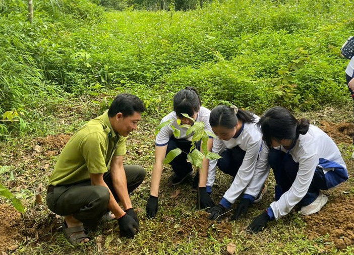 Học sinh Trường THPT chuyên Chu Văn An (Hà Nội) đi thực địa, trải nghiệm tự nhiên, trồng cây xanh tại Vườn Quốc gia Cúc Phương. (Ảnh minh họa)