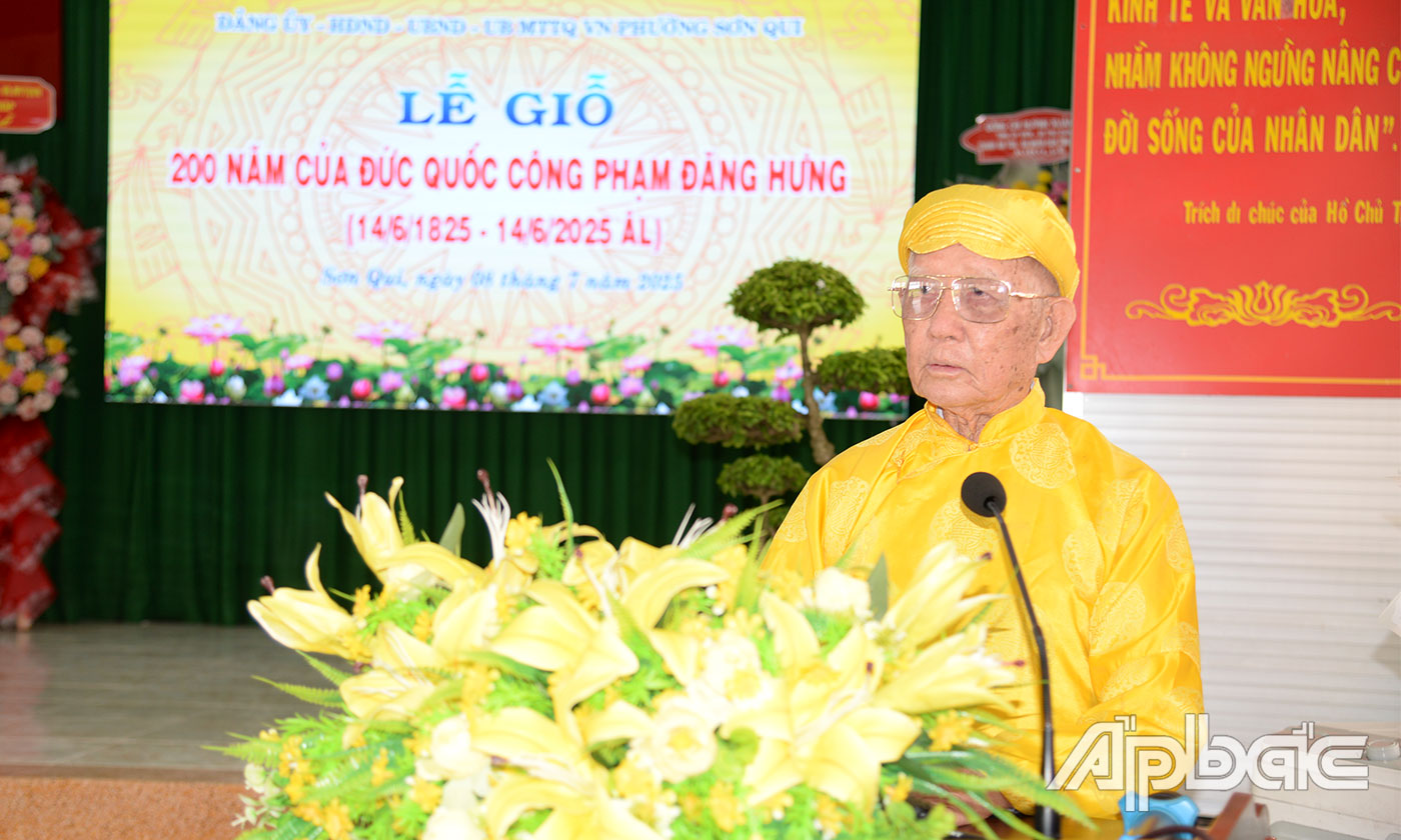 Ông Phạm Đăng Được đại diện dòng họ Phạm Đăng phát biểu tại Lễ giỗ.