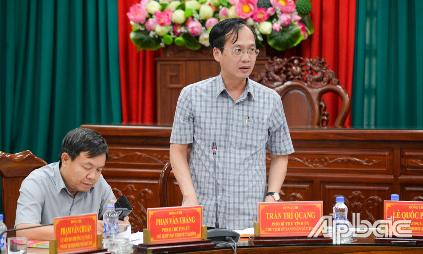 Đồng chí Trần Trí Quang, Phó Bí thư Tỉnh ủy, Chủ tịch UBND tỉnh phát biểu tại cuộc họp.