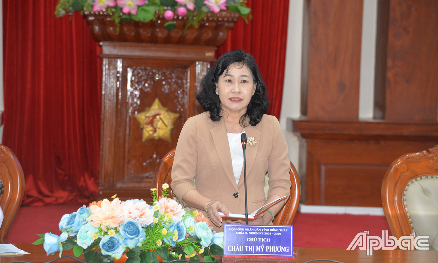 Đồng chí Châu Thị Mỹ Phương phát biểu tại hội nghị